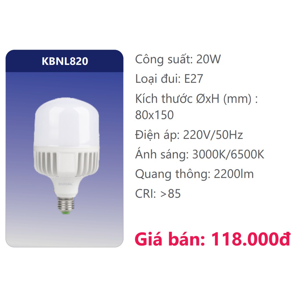 Bóng đèn LED trụ 20W DUHAL SBNL820 KBNL820