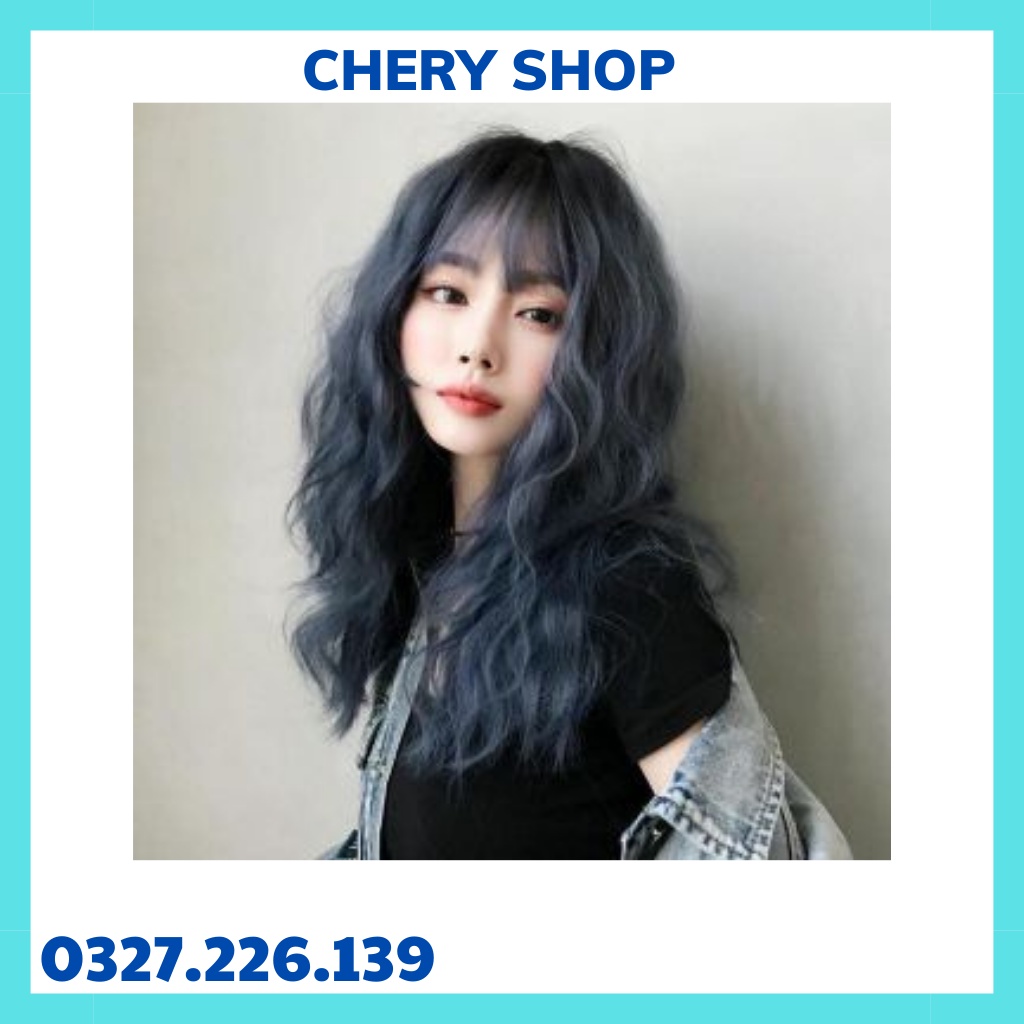 Tóc giả nữ xoăn xù sóng  FREESHIP  nguyên đầu lửng xù sóng xám xanh