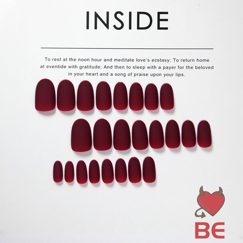 YADORNOS Set 24 Móng Tay Giả Màu Đỏ Rượu Vang Trang Trí Móng Tay