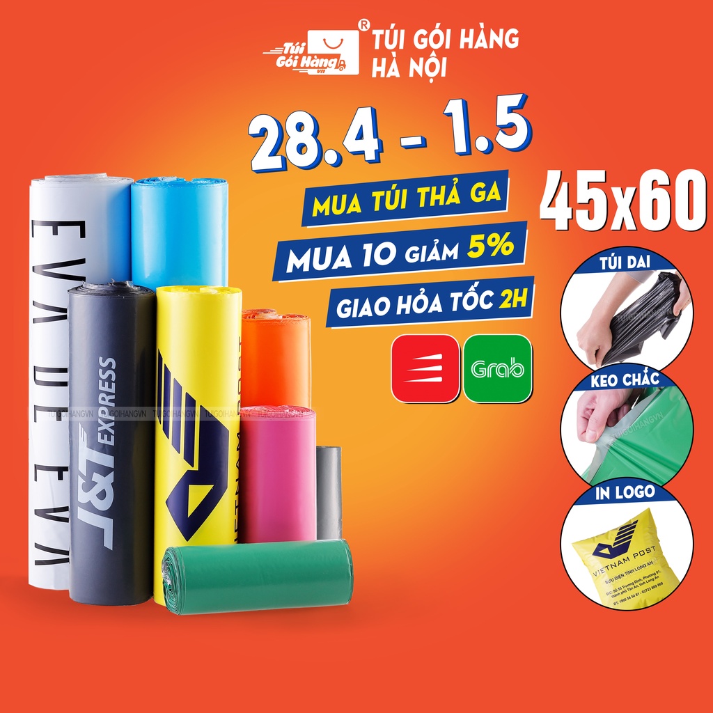 Túi đóng hàng 45x60 TUIGOIHANG cuộn 100 túi có niêm phong chống bóc bảo mật tuyệt đối