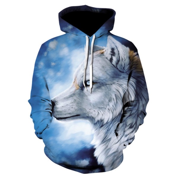 Áo hoodie in hình chó sói 3D unisex