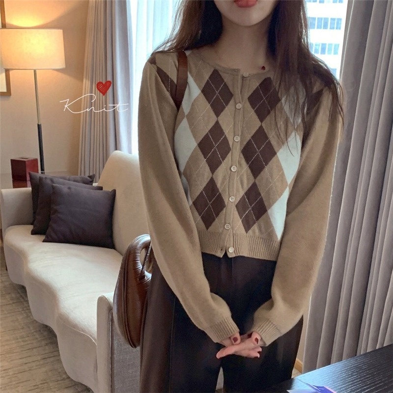 Áo Khoác Cardigan Tay Dài Màu Nâu Phong Cách Hàn Quốc