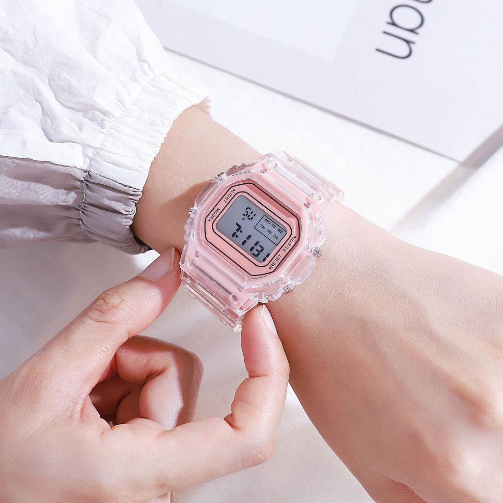 Đồng hồ thể thao nữ SPPORS viền trong suốt mặt chữ nhật dây cao su | BigBuy360 - bigbuy360.vn