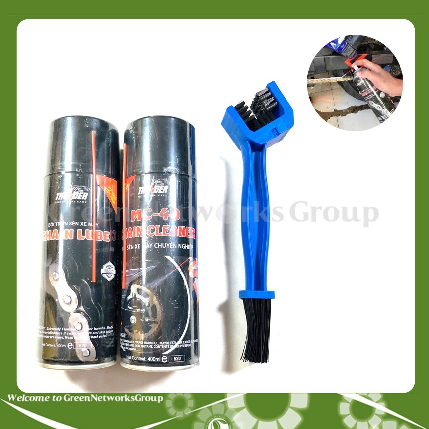 Combo Xịt Dưỡng sên Thunder Chain Lube 400ml, Vệ sinh sên MC-40 400ml  - Greennetworks