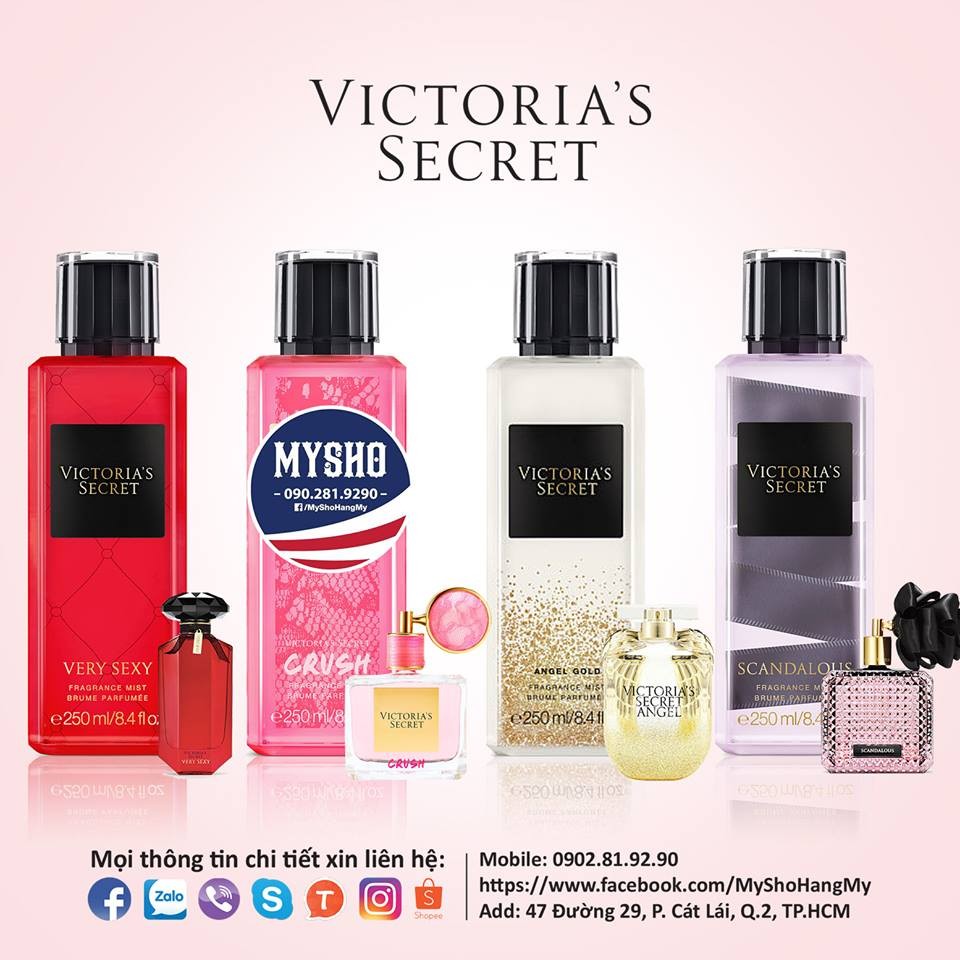 Nước hoa toàn thân Victoria's Secret - Very Sexy, Crush, Scandalous, Angel Gold, Bombshell, Bombshell Seduction 250ml