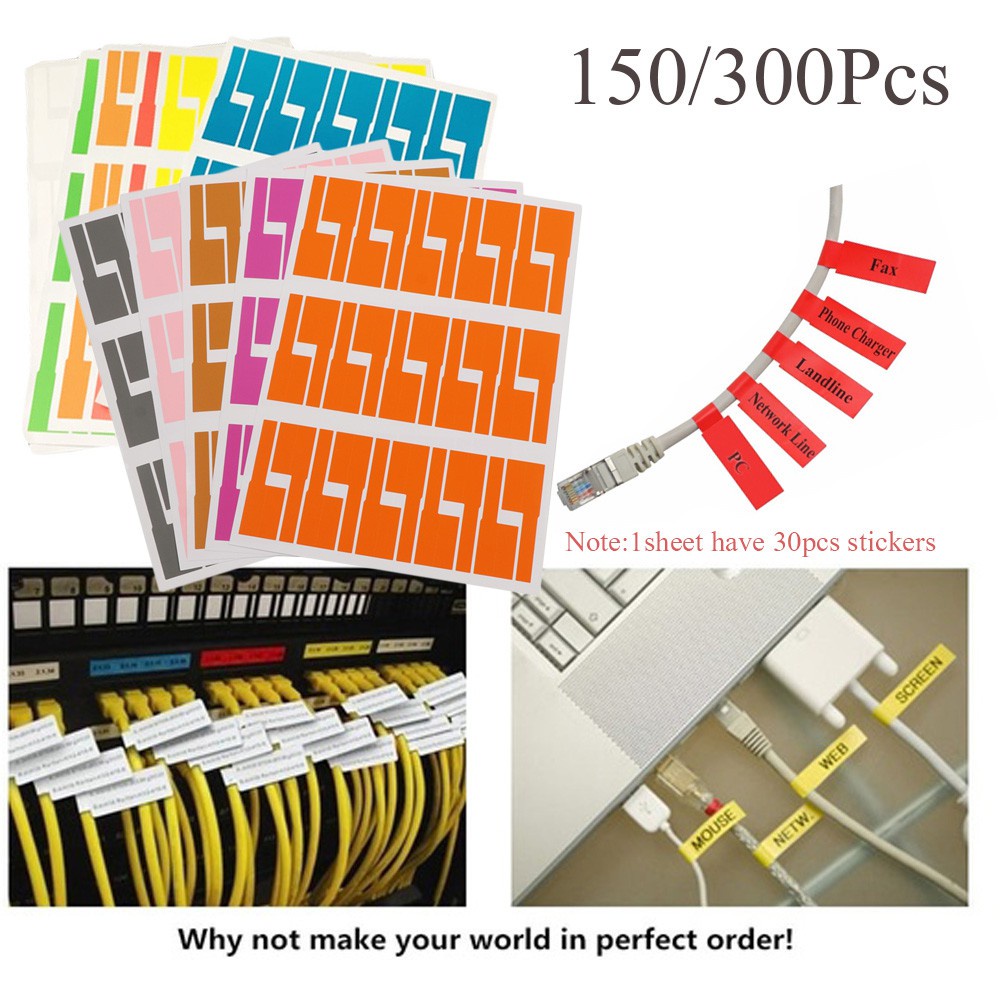 Bộ 150/300 Miếng Dán Đánh Dấu Dây Cáp Nhiều Màu Sắc Chống Thấm Nước Tiện Lợi