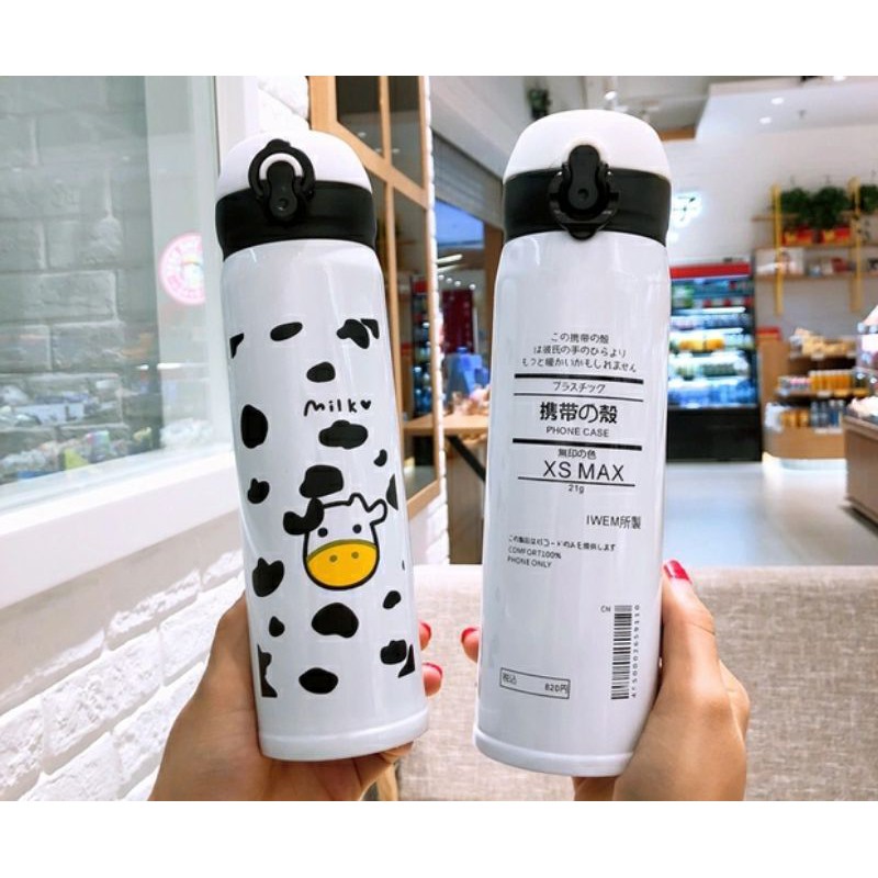 BÌNH GIỮ NHIỆT BÒ SỮA CUTE TIỆN LỢI AN TOÀN DUNG TÍCH 500ML