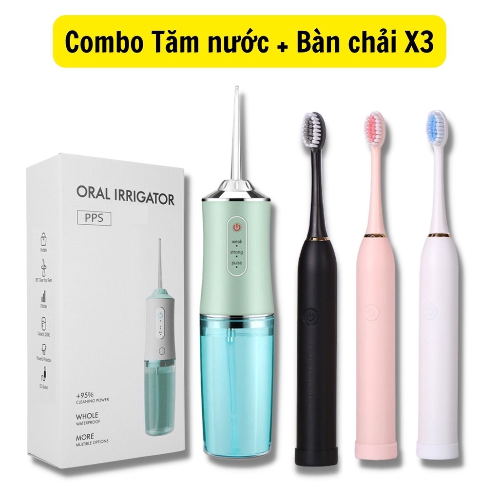 Combo Tăm Nước và Bàn Chải Điện X3 - Bàn chải đánh răng điện cao cấp, Máy tăm nước vệ sinh răng miệng