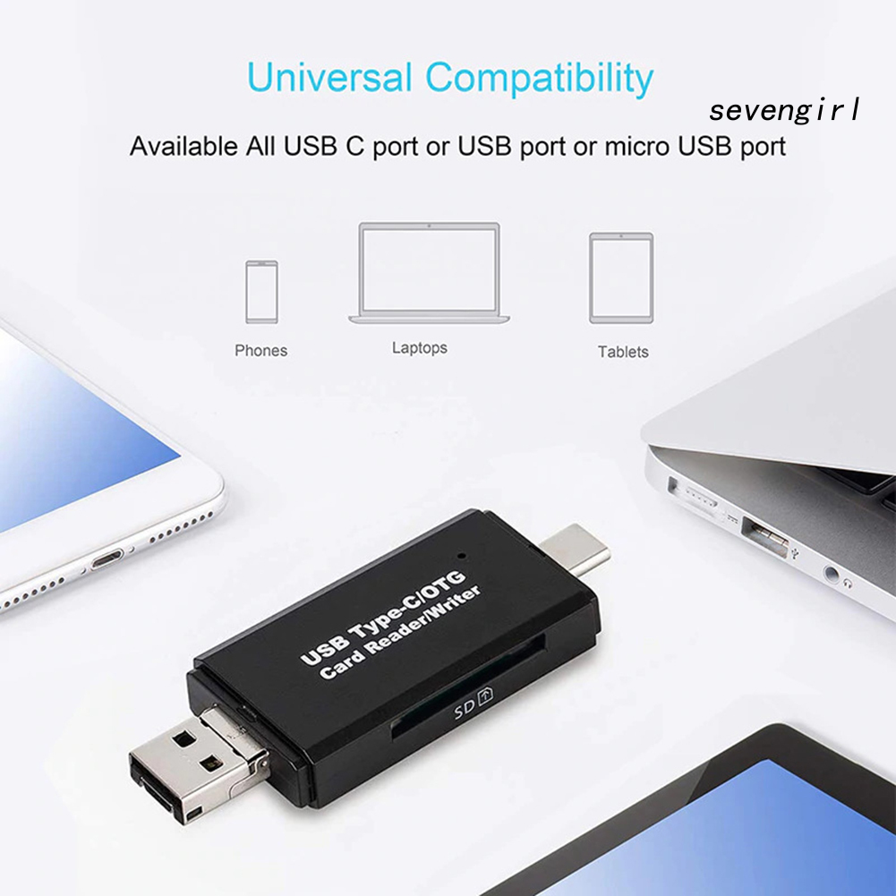 Đầu Đọc Thẻ Nhớ 3 Trong 1 Cổng Type C Micro-Usb Otg Tốc Độ Cao