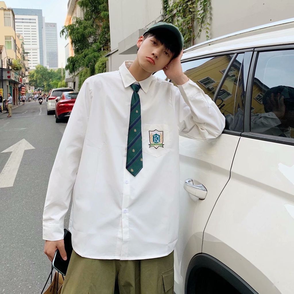 Korean Fashion White Long Sleeve Shirt For Men Size M-2Xl
