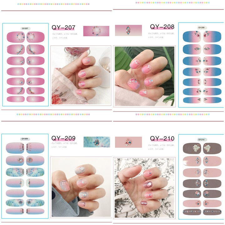 Bộ dán móng tay nail sticker gồm 14 móng, không thấm nước, có độ đàn hồi tốt Phần 1 QY