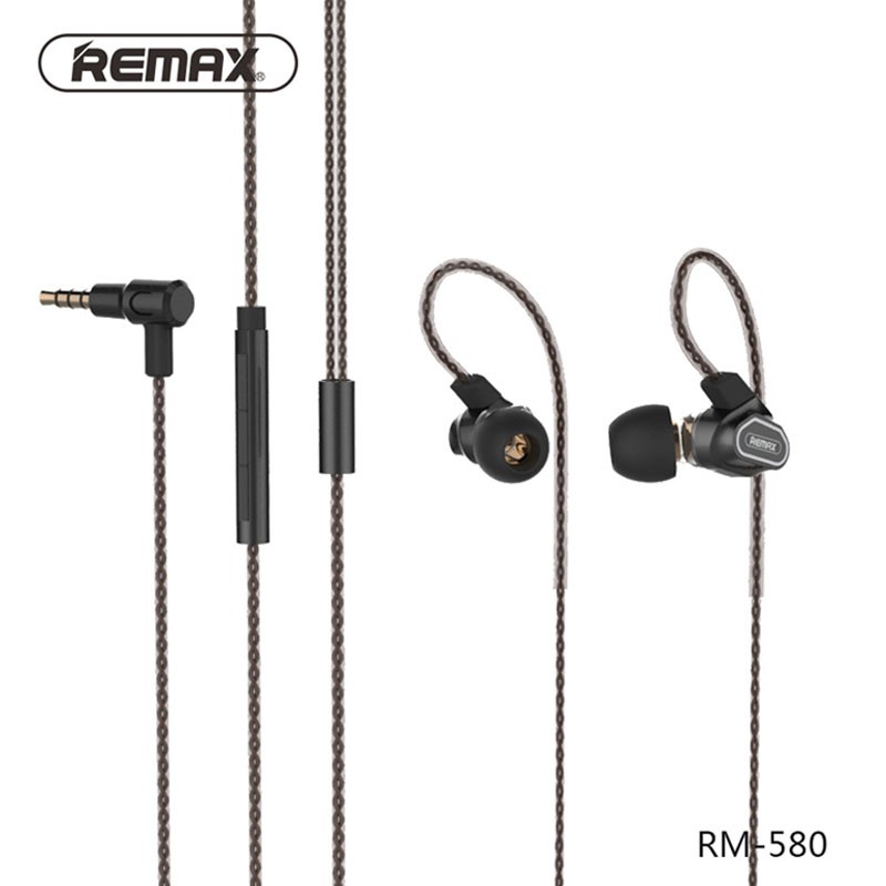 Tai nghe nhét tai Remax RM 580 hàng cao cấp dòng tai nghe dây có hỗ trợ mic tặng kèm hộp đựng bằng da