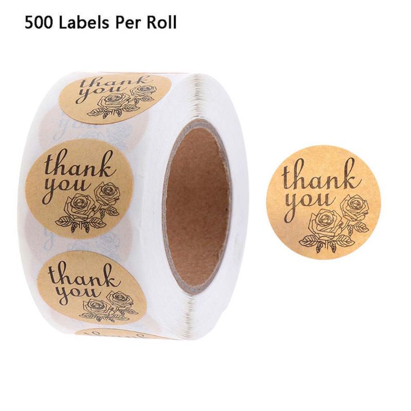 Set 500 Sticker Tròn In Chữ thank you Dán Trang Trí Đa Dụng