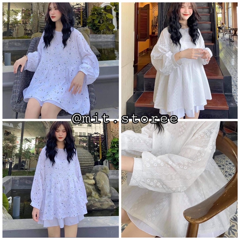 Áo babydoll hoa nhí tay bồng QCCC, áo bbd hoa nhí chất siêu đẹp