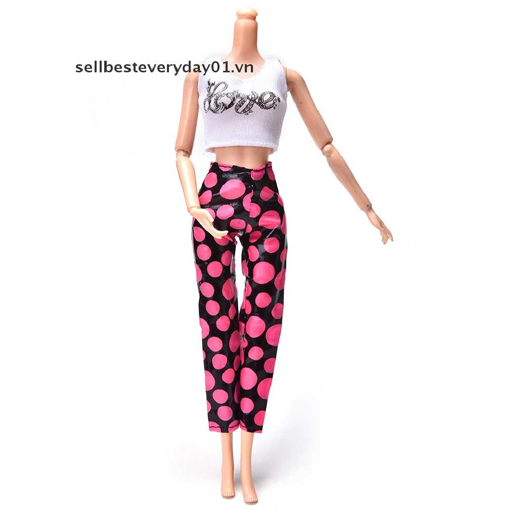 Bộ 2 món áo sát nách màu trắng và quần đen thời trang cho búp bê barbie