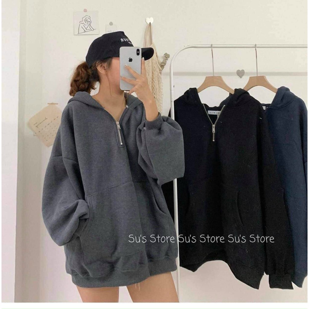 Áo hoddie khóa trơn siêu hot