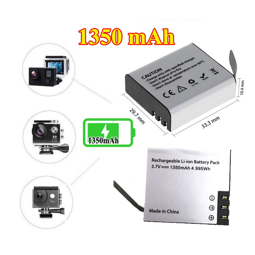 Pin 900mAh - 1050mAh - 1350mAh 3.7V cho camera hành trình Sjcam, Eken