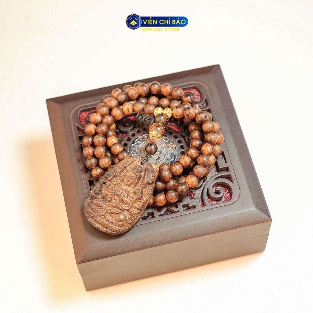Chuỗi trầm hương 108 hạt mix bi vàng mặt phật Thiên Thủ Thiên Nhãn thời trang phụ kiện trang sức Viễn Chí Bảo V000807-8