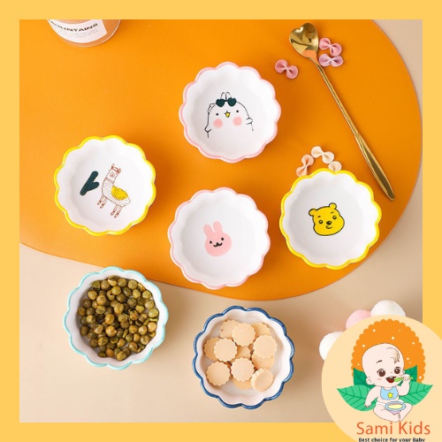 Đĩa sứ có viền sóng dễ thương dành cho bé ăn dặm, bát đĩa gốm sứ SAMI KIDS