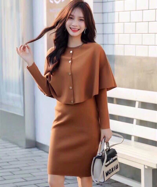 SET VÁY KÈM ÁO LEN CAPE HÀNG QUẢNG CHÂU CAO CẤP | BigBuy360 - bigbuy360.vn