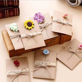 Hàn Quốc DIY Vintage Handmade Giấy Kraft Hoa Khô Thiệp Chúc Mừng Sinh Nhật Chúc Mừng Thẻ Ngày Lễ