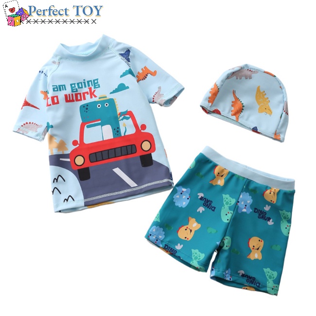 Bộ Đồ Bơi 3 Món Co Giãn Nhanh Khô Họa Tiết Hoạt Hình Dành Cho Bé Trai