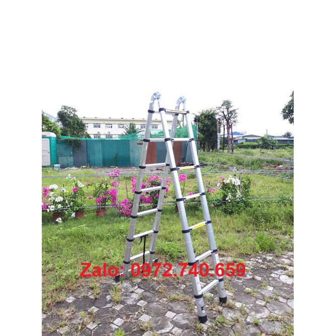 Thang nhôm rút chữ A 3.8 mét (1.9M+1.9M) - Thang LADDER - Nhật Bản loại chất lượng cao