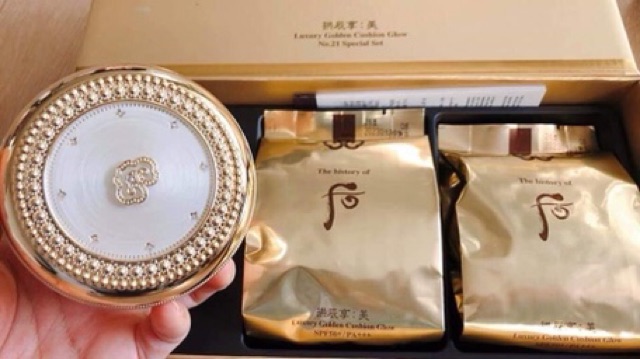 Set phấn nền Cushion Whoo GongJinhYang Mi Luxury Golden