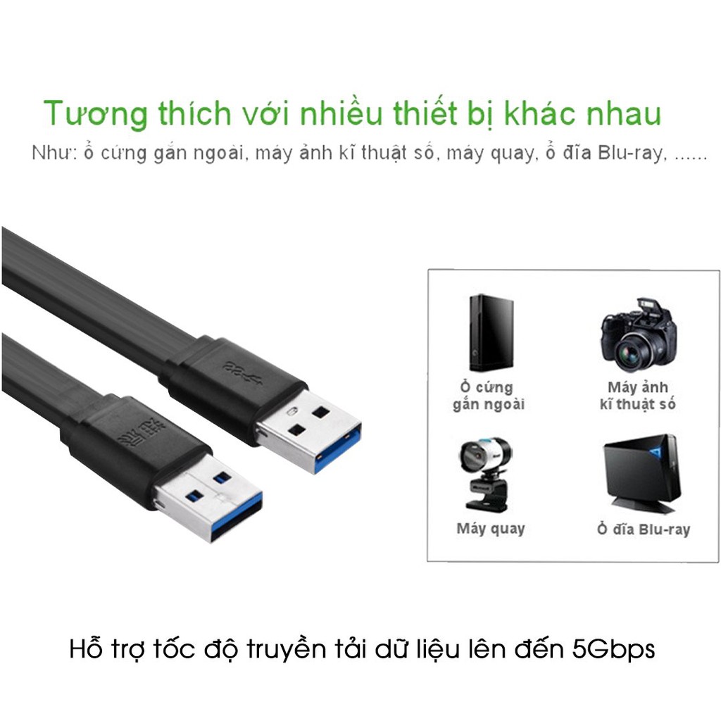 Dây USB 3.0 dẹt 2 đầu đực dài 1.5M UGREEN US128 10804 - Hàng chính hãng