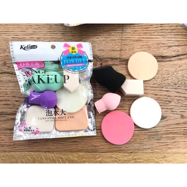 [Mút trang điểm] Bộ Set 6 Bông Mút Trang Điểm cao su tự nhiên Keli Sponge Makeup | BigBuy360 - bigbuy360.vn