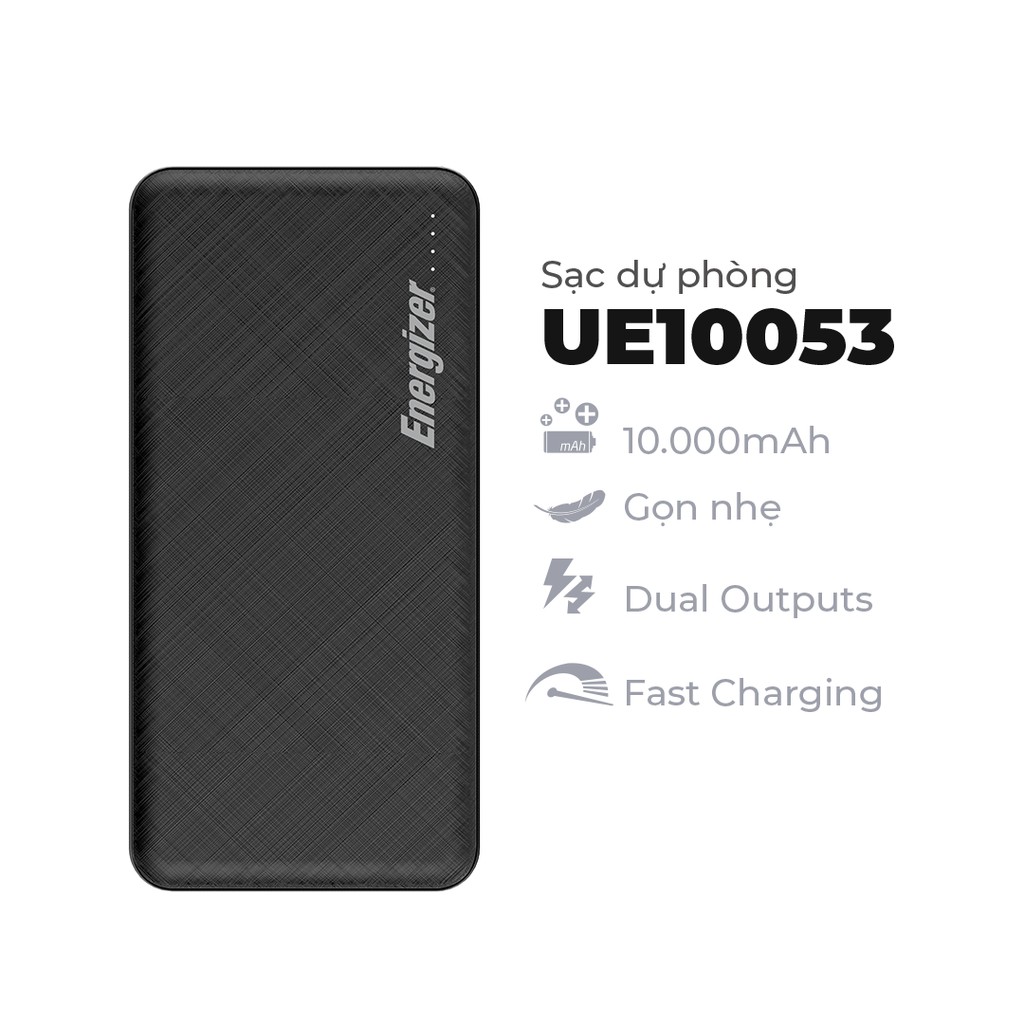 Combo sạc dự phòng Energizer 10,000mAh UE10053 + sạc ô tô Quick Charge Qualcom 2.0 kèm cáp Micro USB - DCA1QHMC3