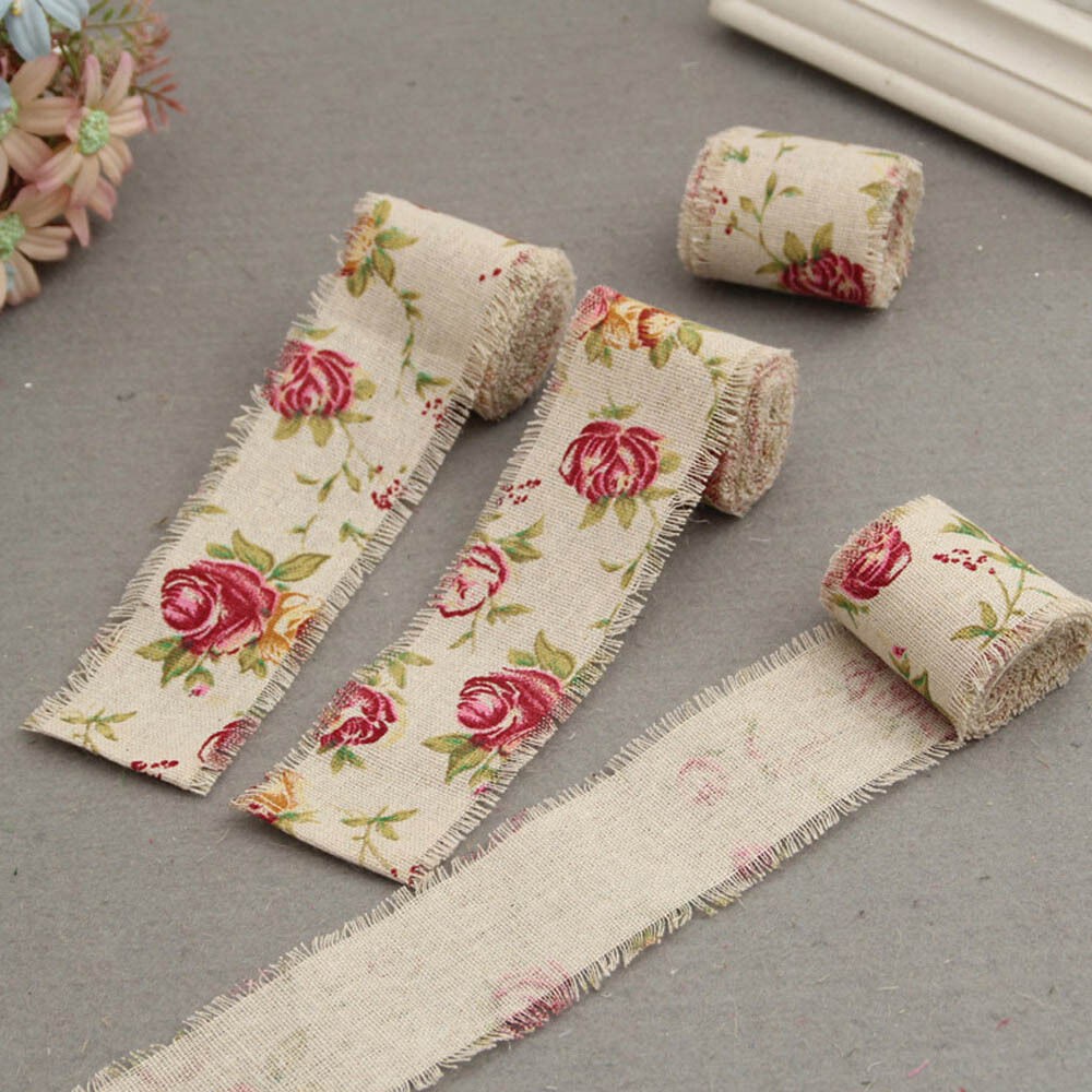 2m vải sợi đay in hoa vintage trang trí đám cưới