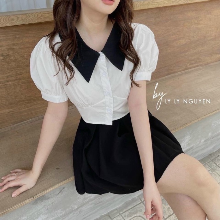 ÁO SƠ MI CROPTOP TAY PHỒNG CỔ POLO - B2U