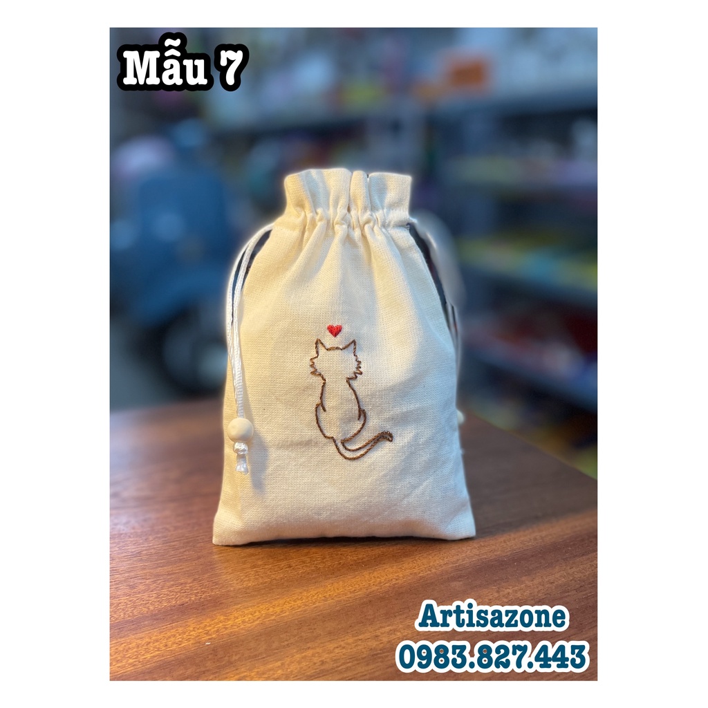 Túi vải thêu dây rút Noel, hình thú  - 01 chiếc -