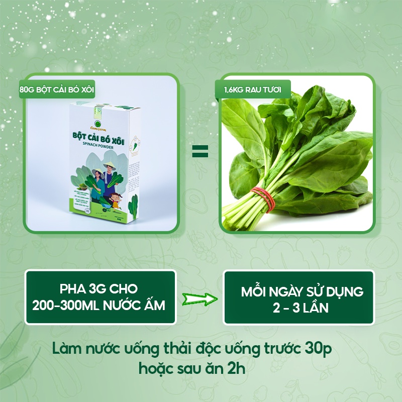 Bột Cải Bó Xôi CAMIFARM Bột Rau Củ Sấy Lạnh Hữu Cơ 100% Túi 80G