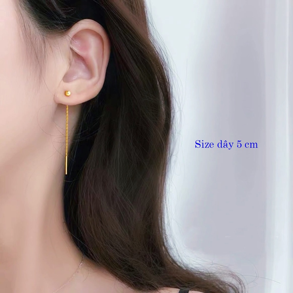 Khuyên tai thả chất liệu titan không đen gỉ mặt bi tròn (1 đôi )