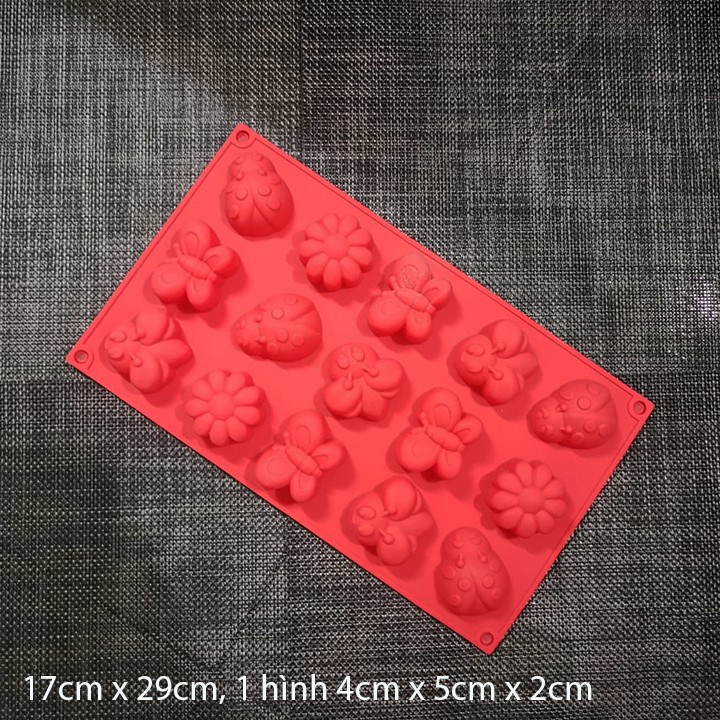 HCM - Khuôn silicon lớn 29cm đổ socola, rau câu hình côn trùng và hoa