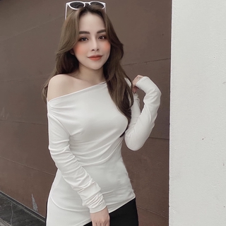 [Freeship] Áo thun dẻo lệch vai dài tay cho nữ - Phông body dáng ôm