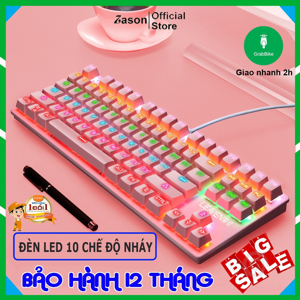 [CHUYÊN GAME] Bàn Phím Cơ Gaming LEAVEN K550 Chống Nước, Tích Hợp Đèn Led Đồi 10 Chế Độ Nháy Bảo Hàn