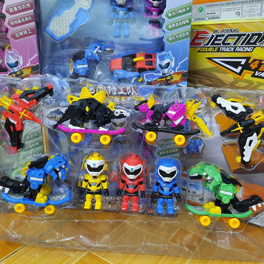 Bộ mô hình miniset miniforce biệt đội siêu nhân nhí gồm 3 siêu nhân và 6 khủng long cỡ nhỏ