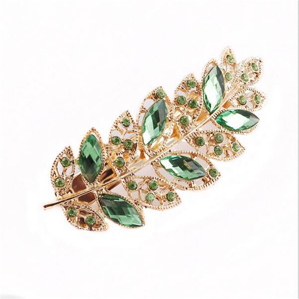 1 kẹp tóc hình chiếc lá đính pha lê và hột cực sang trọng