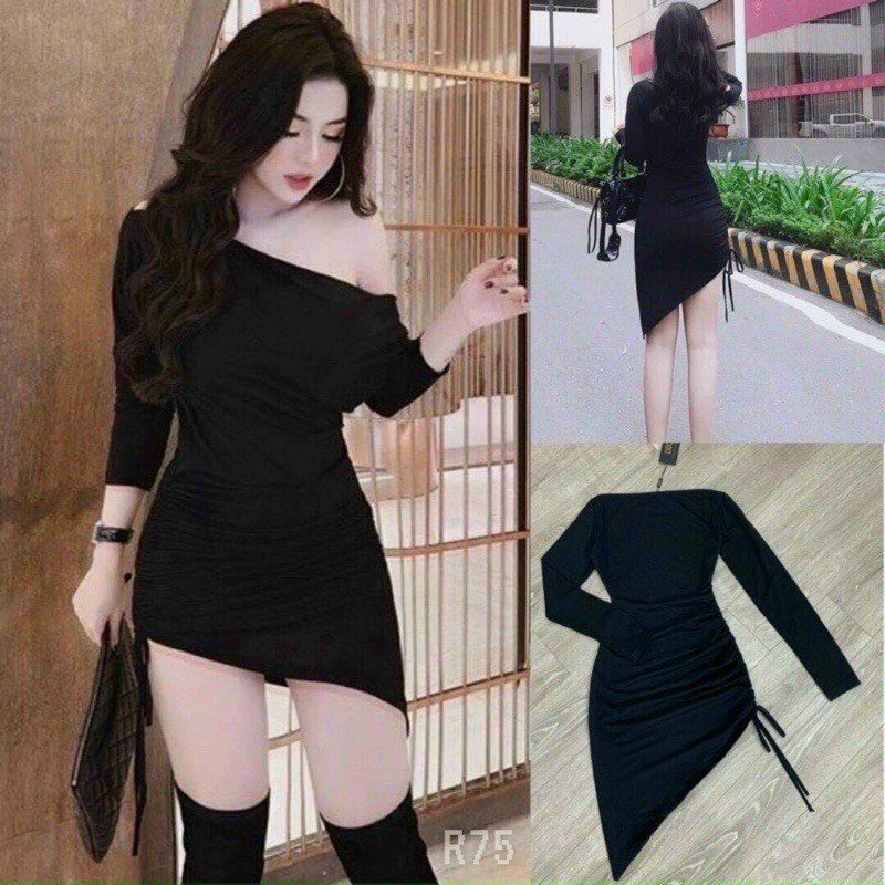 Đầm body lệch vai xinh - [RẺ NHẤT SHOPEE] siêu đẹp đi chơi, dạo phố [HOT🔥] tặng kèm Cột tóc