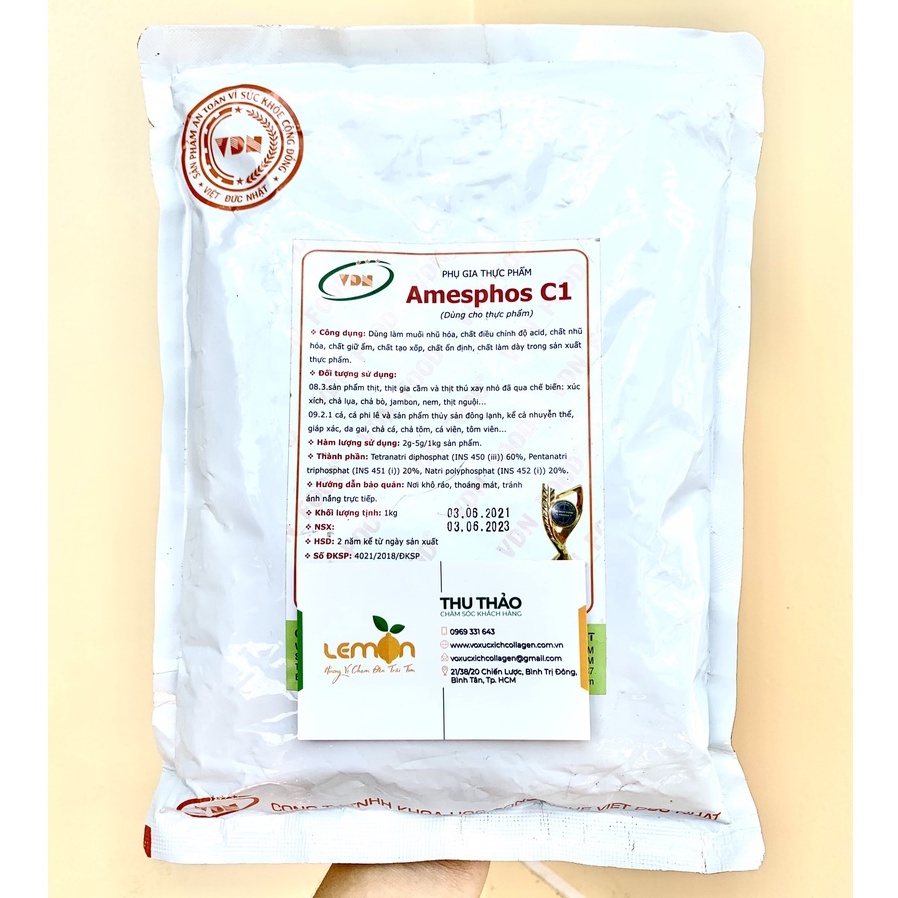 [100g-500g] Bột giòn dai Amesphos C1 - Thay thế hàn the, tăng cường độ dai giòn cho giò chả, xúc xích, pate