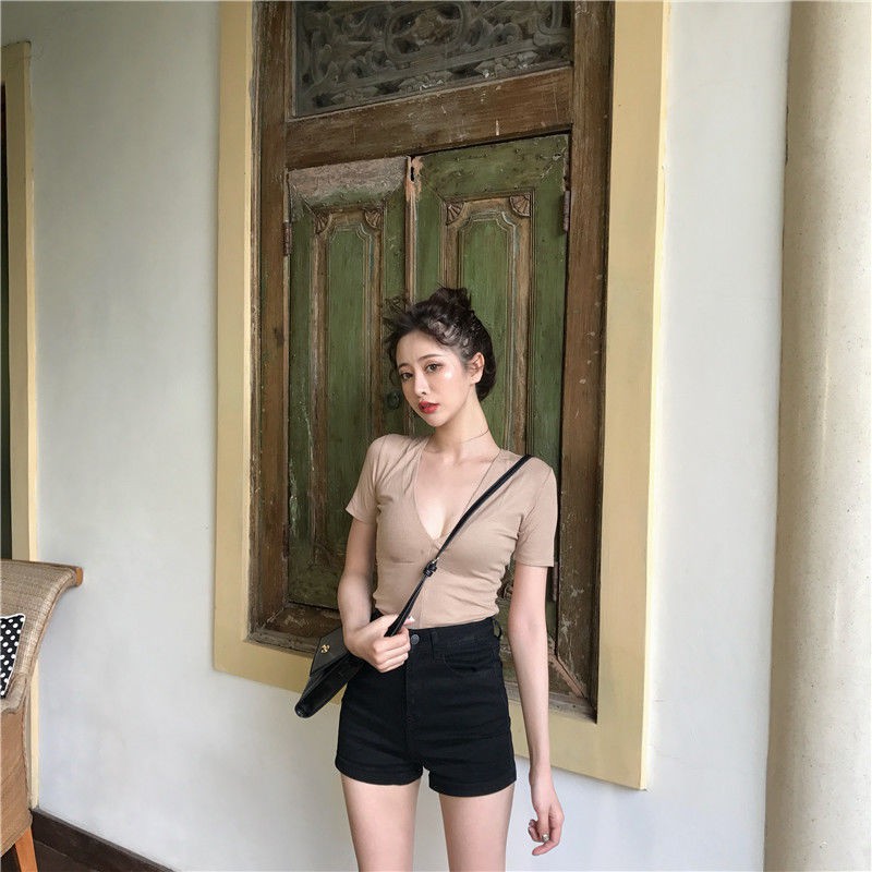 Quần short jean lưng cao phong cách Hàn Quốc thời trang