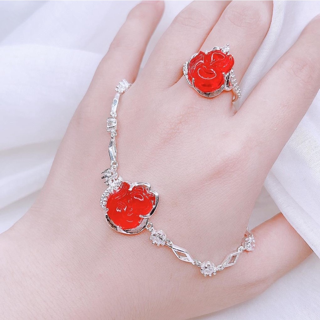 Lắc tay bạc nữ mặt hồ ly đính đá màu, chất liệu bạc ta cao cấp - Trang sức bạc Evasilver