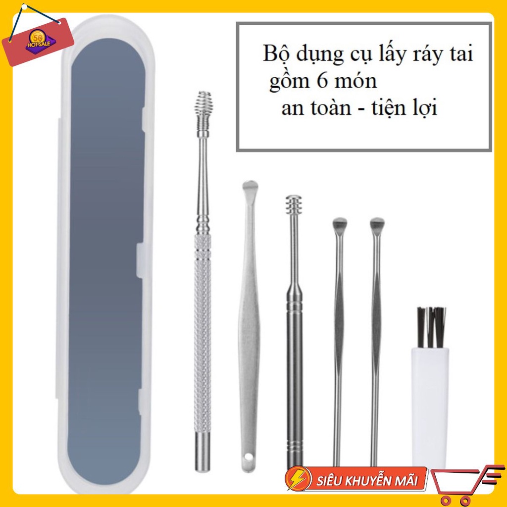 Bộ Dụng Cụ Lấy Ráy Tai Thép Không Rỉ 6 Món