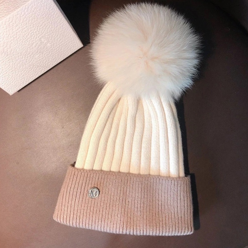 Mũ Len Beanie Đính Quả Cầu Lông Xù Ấm Áp Cho Các Hoạt Động Ngoài Trời