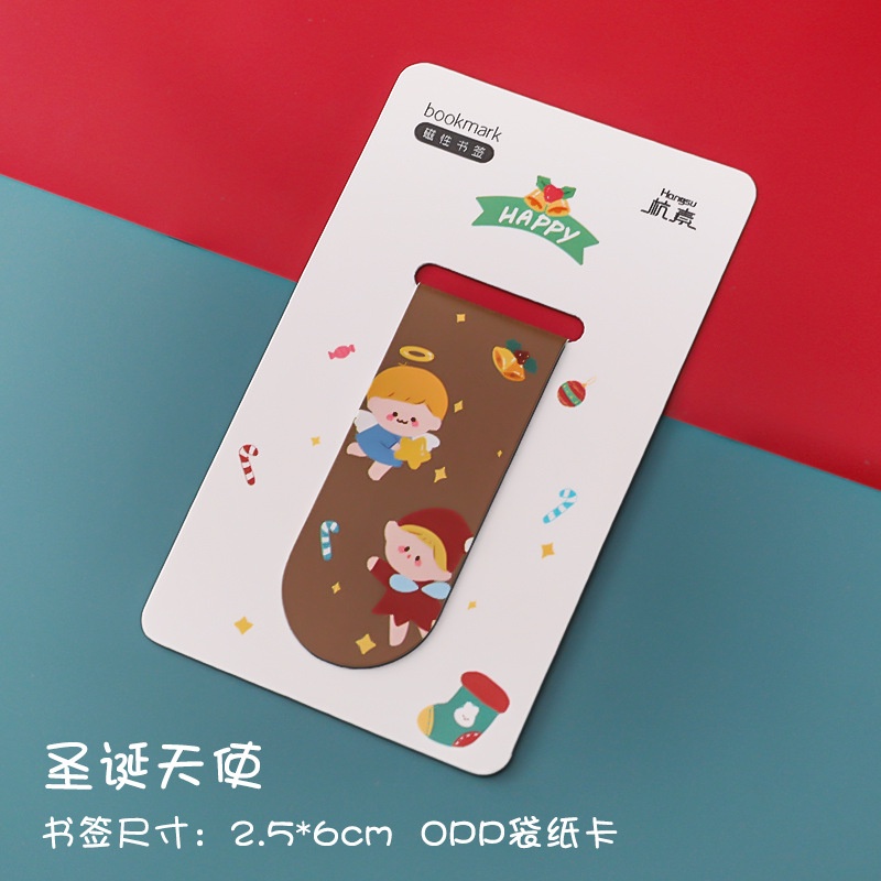 1 Thanh đánh dấu trang sách có nam châm từ tính họa tiết hoạt hình phong cách giáng sinh sáng tạo