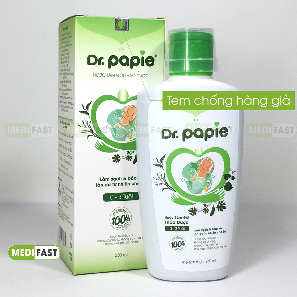 Sữa tắm gội thảo dược cho bé Dr.Papie phù hợp với làn da nhạy cảm của bé - Chai 230ml
