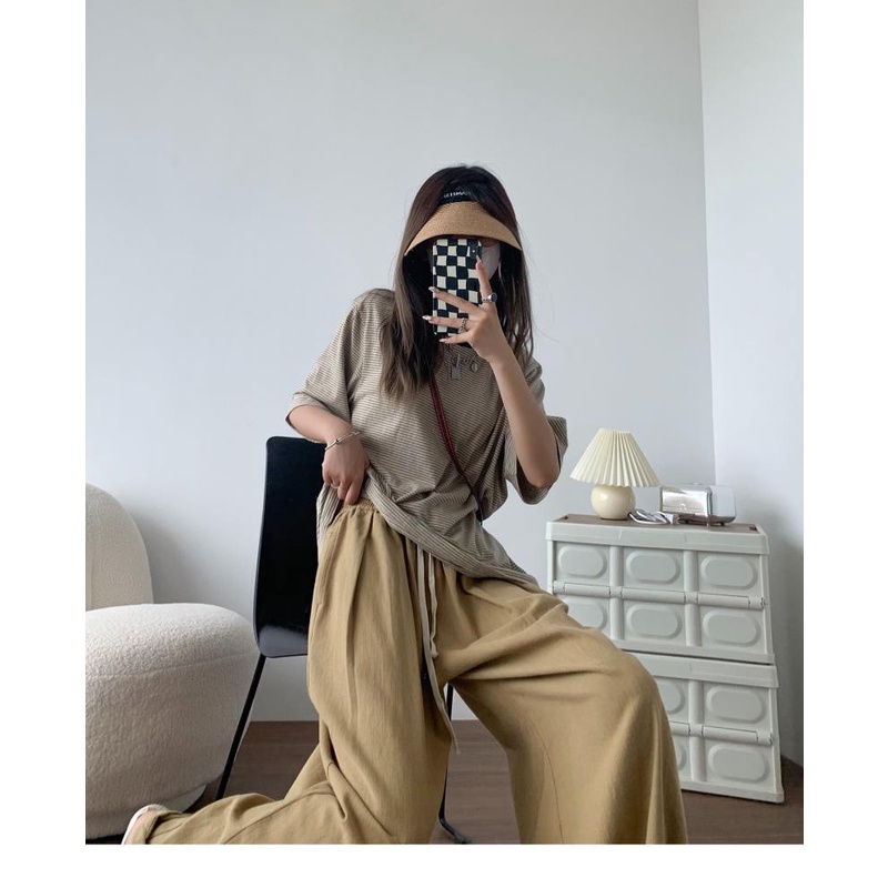 Quần Kaki Ống Rộng Lưng Cao Phong Cách Nhật Bản Cho Nữ